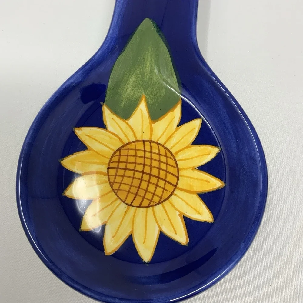 Sunflower Ceramic Spoon Rest Holder Stove Kitchen Hand‎ Painted Wildflower